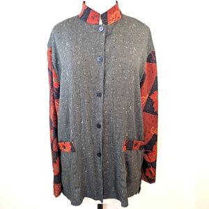 Vintage KOOS Of Course! Oversized Rayon button up W  fall leaves sleeves. Large